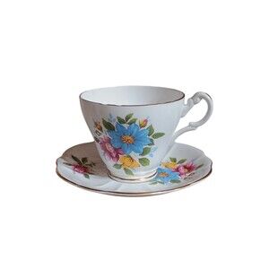 Royal Imperial England Bone China Teacup & Saucer Multi Color Florals